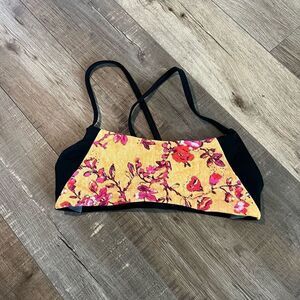 Women’s Floral Yellow & Black Swim Top